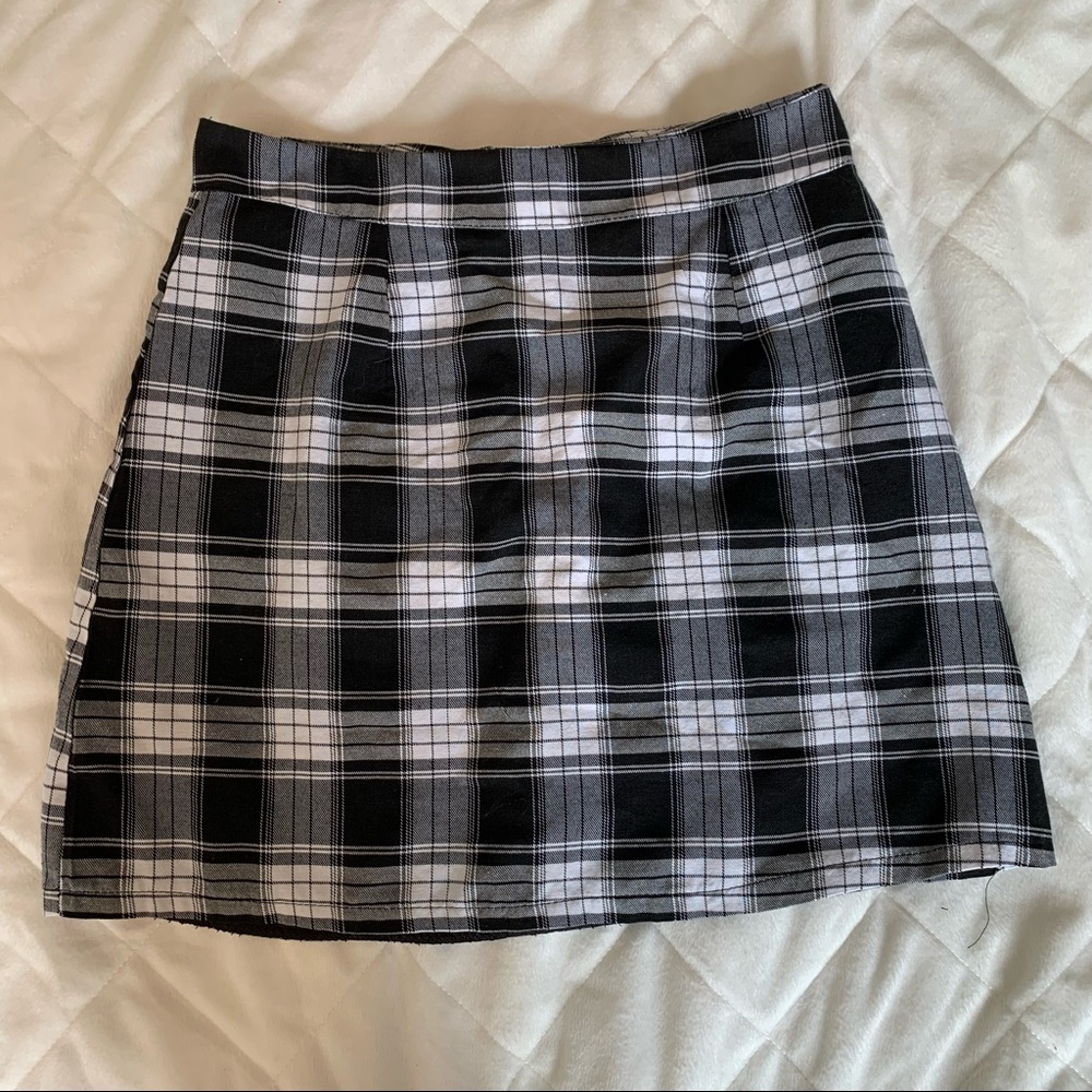 Miss Sumey Black and White Plaid Mini Skirt